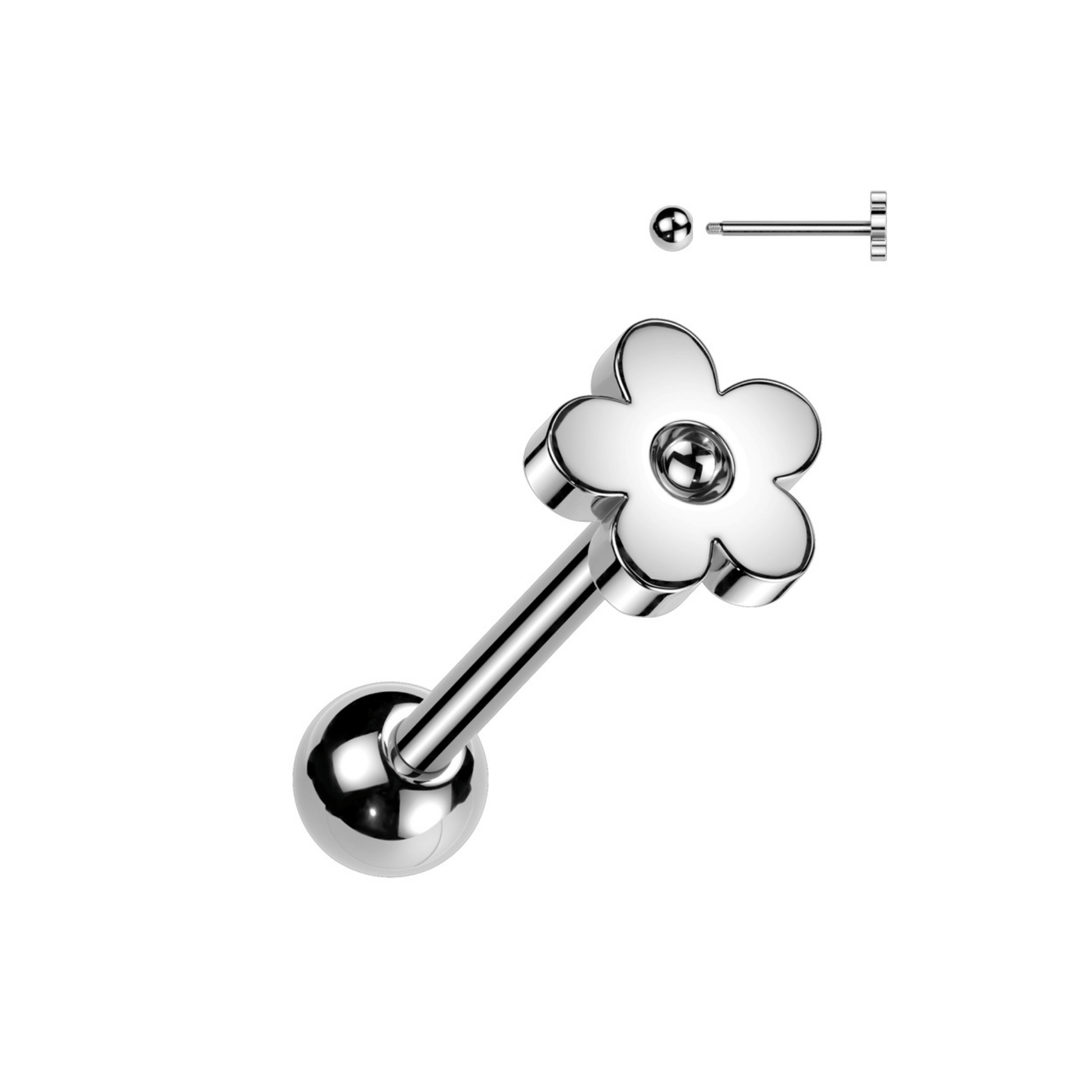Steel flower Tongue piercing bar 