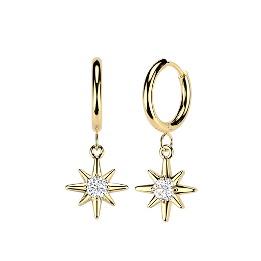 Sunburst Dangle Gold Hinged Clicker Hoop Earrings
