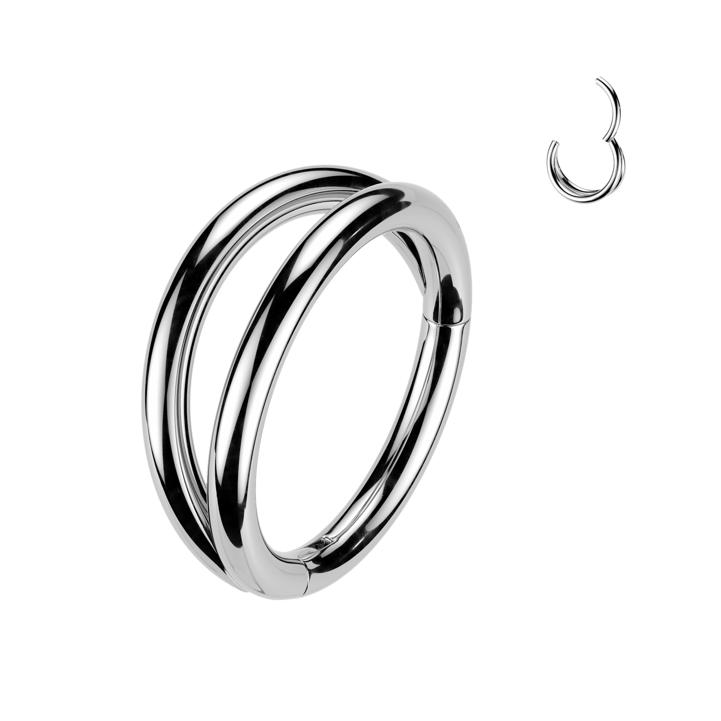 Surgical Steel Silver Double Hoop Hinged Clicker Ring