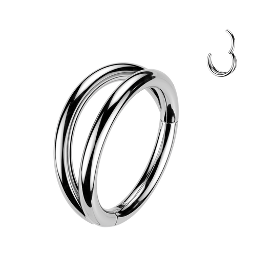 Surgical Steel Silver Double Hoop Hinged Clicker Ring