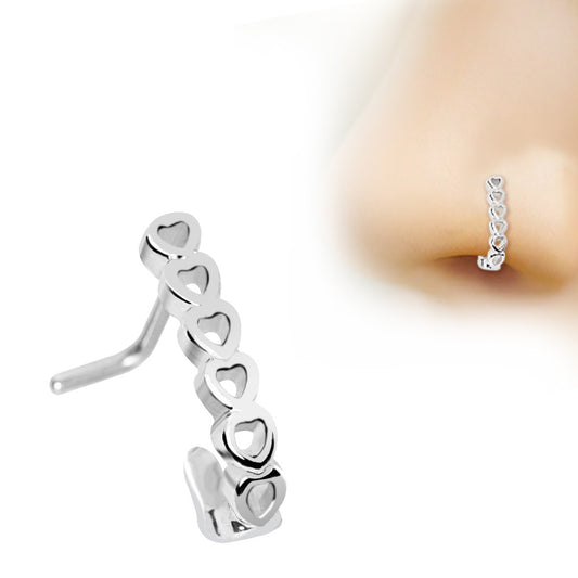 Surgical Steel Silver Heart Chain Nose Ring