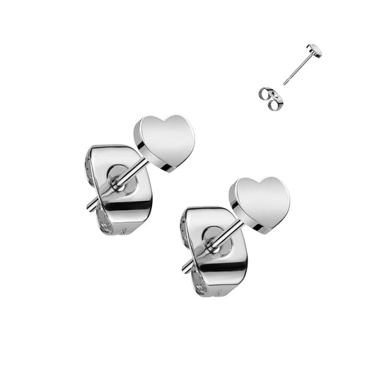 Titanium Silver Heart Stud Earrings