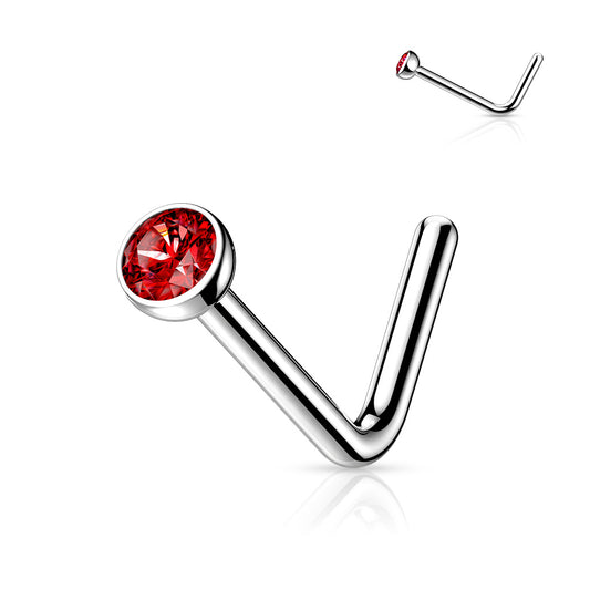 Titanium Silver 'L' Bend Red Gem Nose Stud