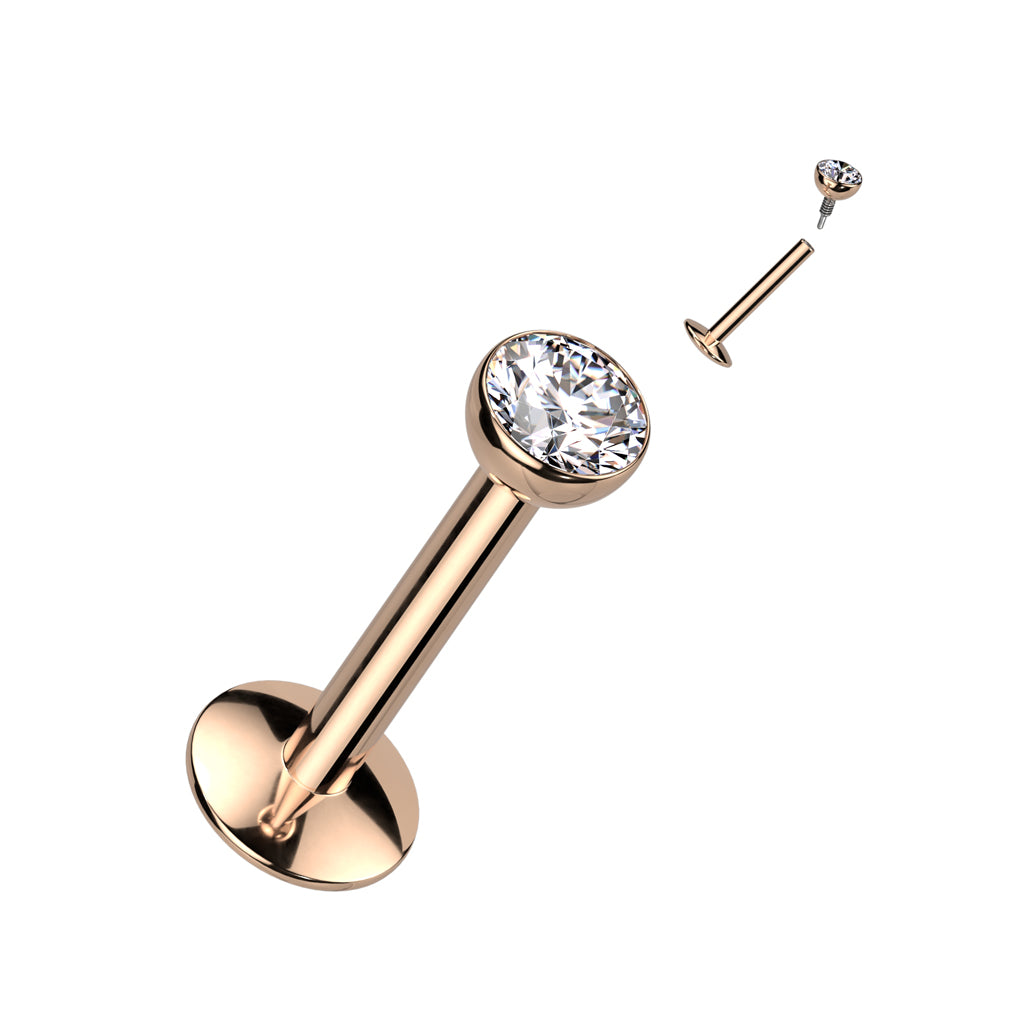 Titanium Rose Gold Clear Gem Long Thread Flat Back Stud