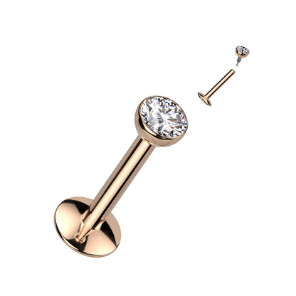 Titanium Rose Gold Clear Gem Long Thread Flat Back Stud