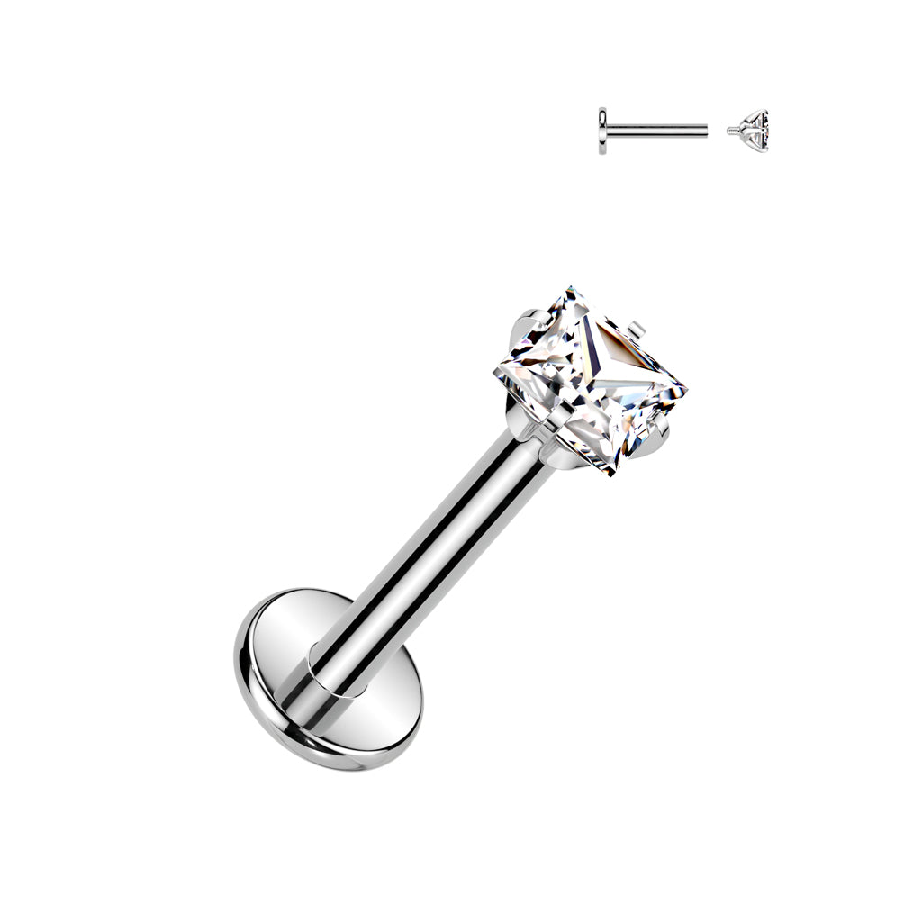 Titanium Silver Square Gem Flat Back Stud 16g