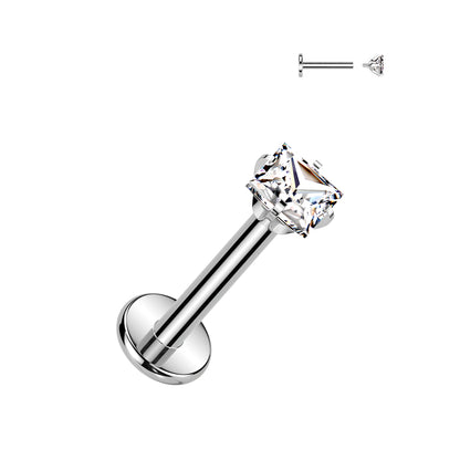 Titanium Silver Square Gem Flat Back Stud 16g
