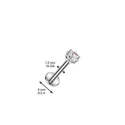 Titanium Silver Square Gem Flat Back Stud 16g