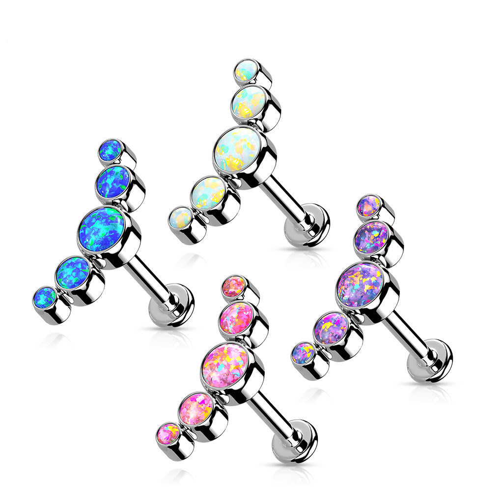 Titanium Silver Blue Opal Curved Flat Back Stud 16g