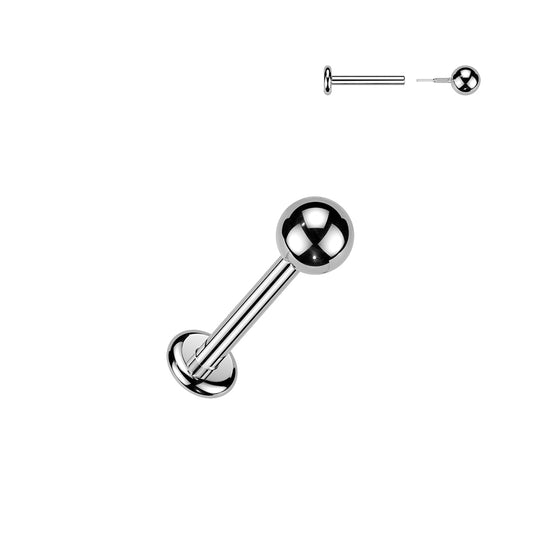 Titanium Silver Ball Long Thread Flat Back Stud 20g