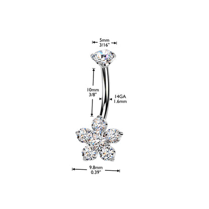 Titanium Clear Flower Gem Belly Button Bar 14g