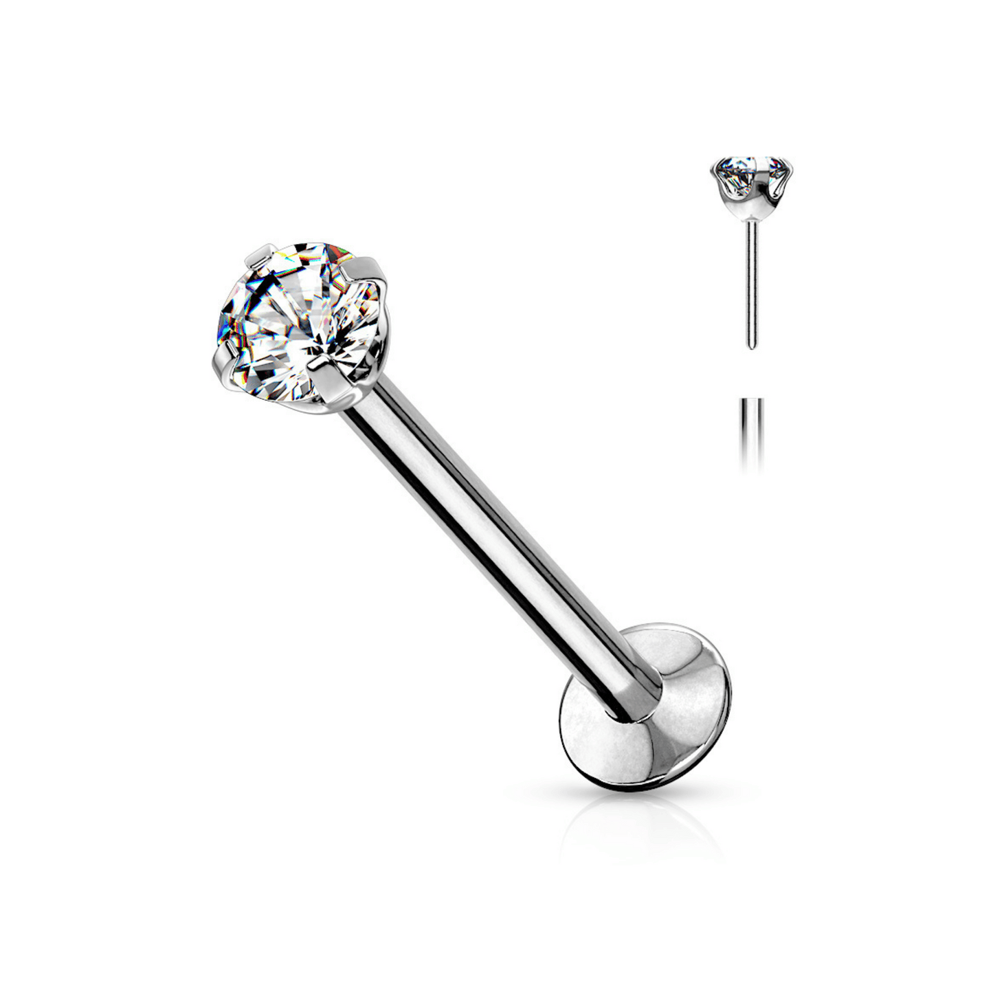 Threadless Clear Prong Set Gem Flat Back Stud