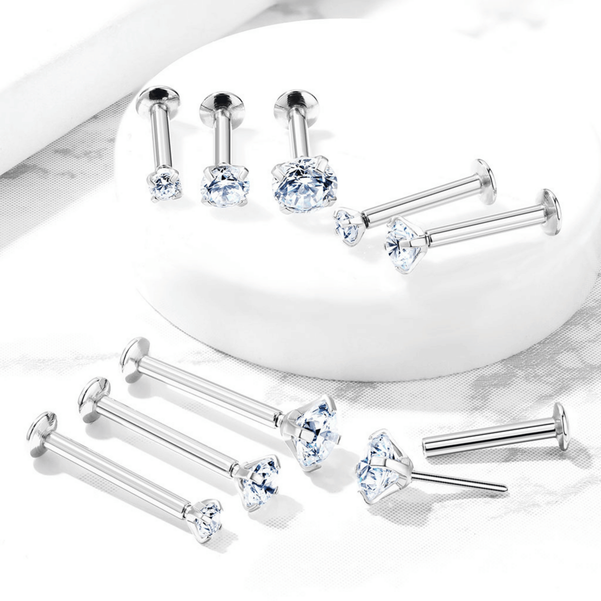 Threadless Clear Prong Set Gem Flat Back Stud Range