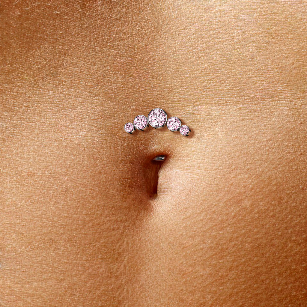 Titanium 5 Gem Floating Belly Button Bar
