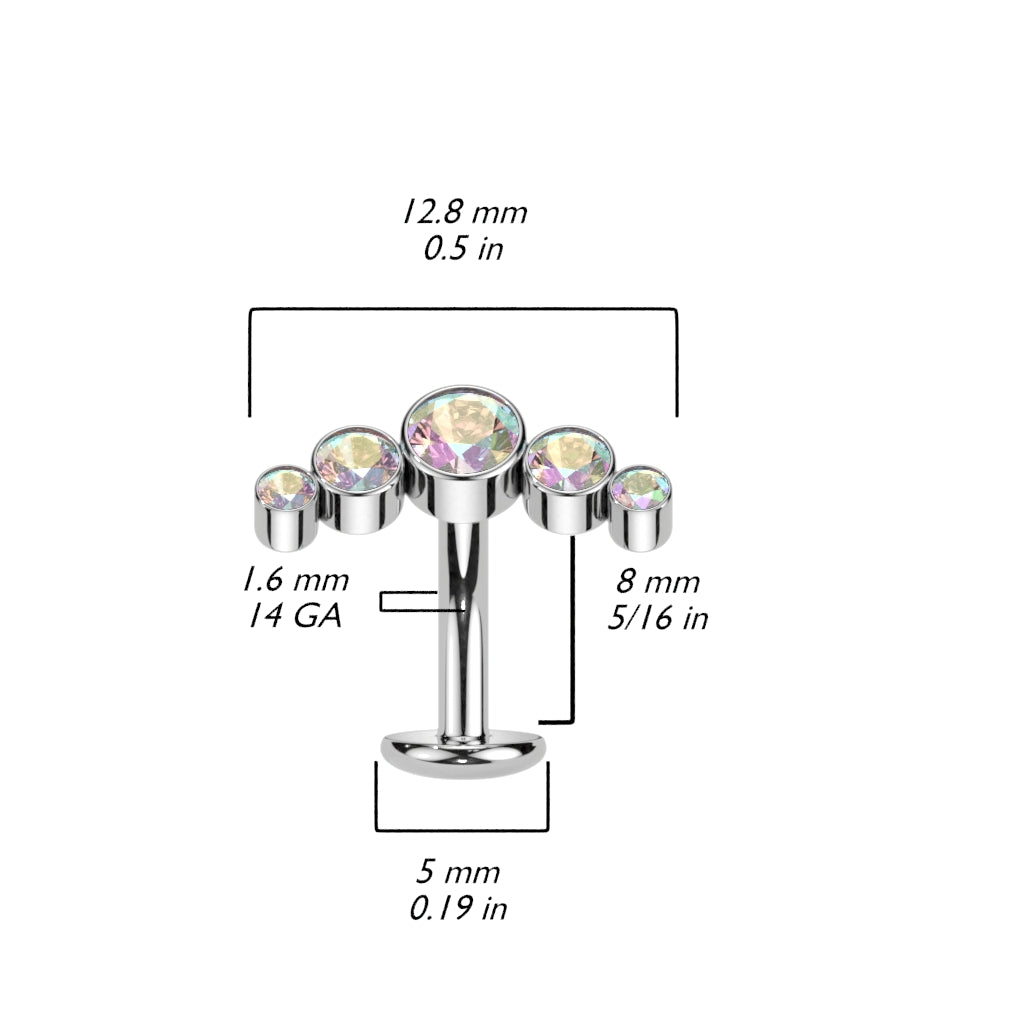 Titanium 5 Gem Floating Belly Button Bar dimensions