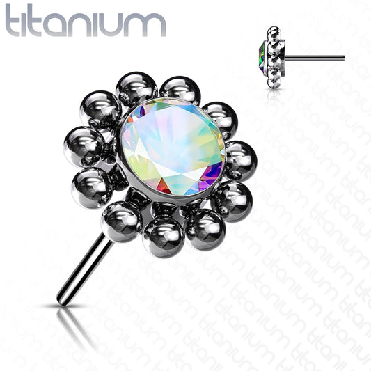 Titanium AB Gem Silver Ball Edge Threadless Top