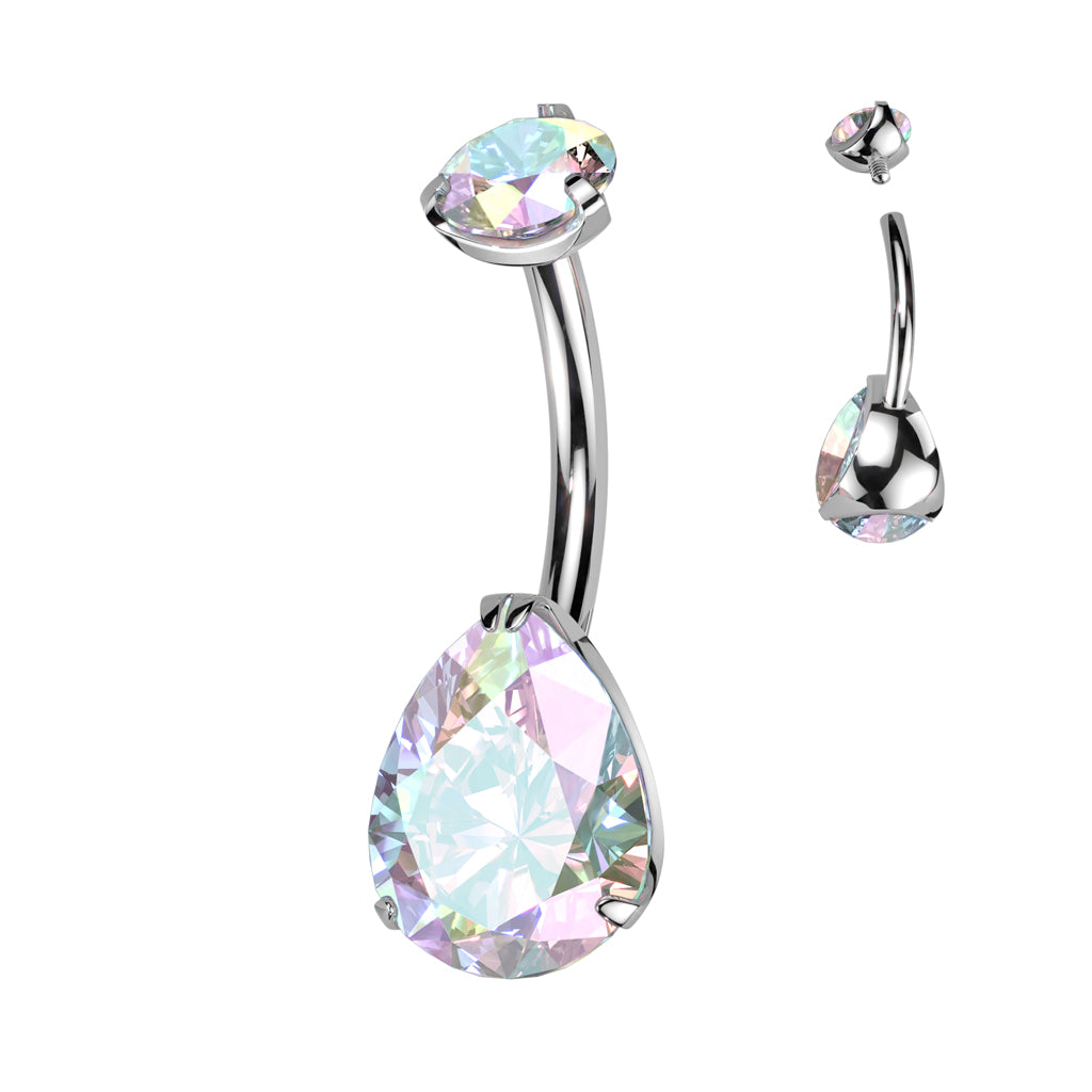 Titanium AB Pear Cut Gem Navel Bar 14g
