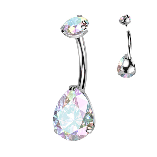 Titanium AB Pear Cut Gem Navel Bar 14g