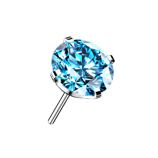Titanium Aqua Blue Round Prong Set Gem Threadless Top
