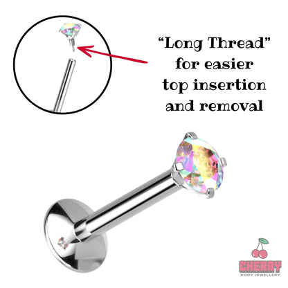 Titanium Aurora Borealis Gem Long Thread Flat Back Stud long thread