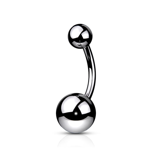 Silver belly button ring on a white background