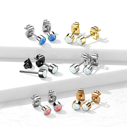 Titanium Bezel Set White Opal Earring Studs