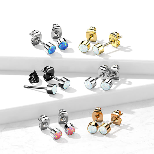 Titanium Bezel Set White Opal Earring Studs