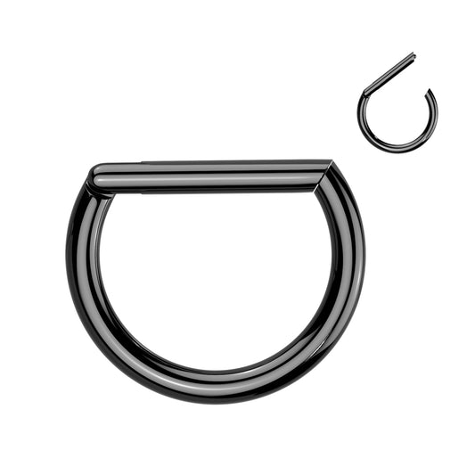 Titanium Black D Shaped Hinged Clicker Ring 16g