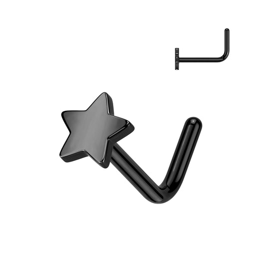 Titanium Black Flat Star 'L' Bend Nose Stud