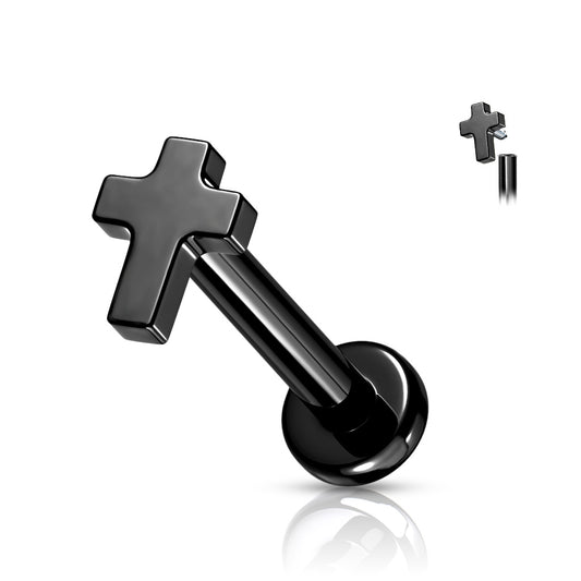 Titanium Black Micro Cross Flat Back Stud 16g