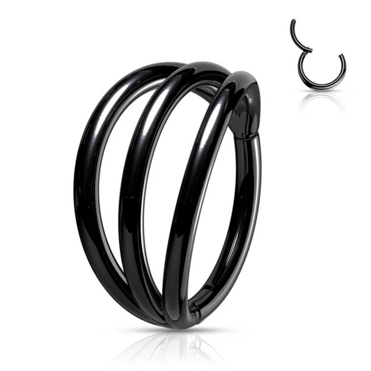 Titanium Black Triple Hoop Hinged Clicker Ring 16g