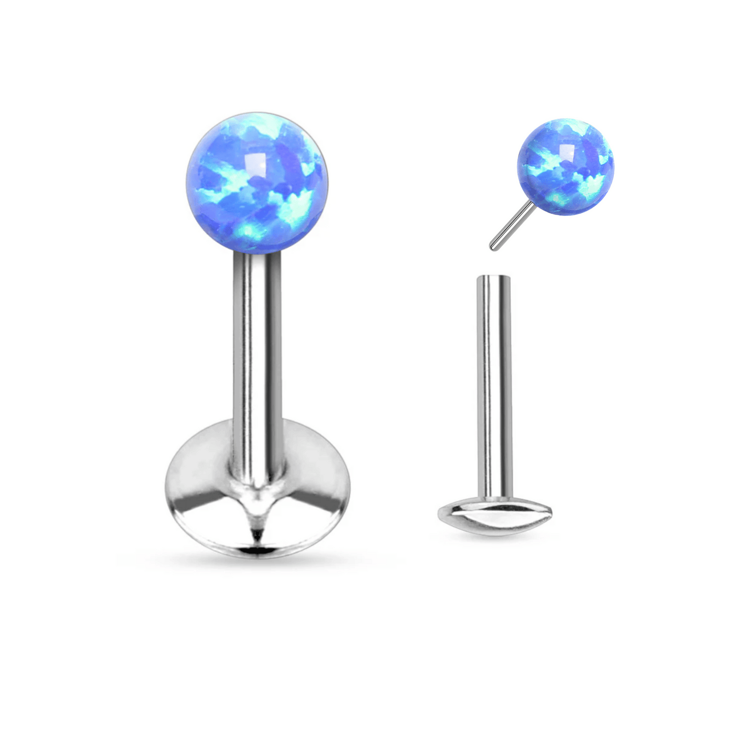 Titanium Blue Opal Ball Threadless Flat Back Earring