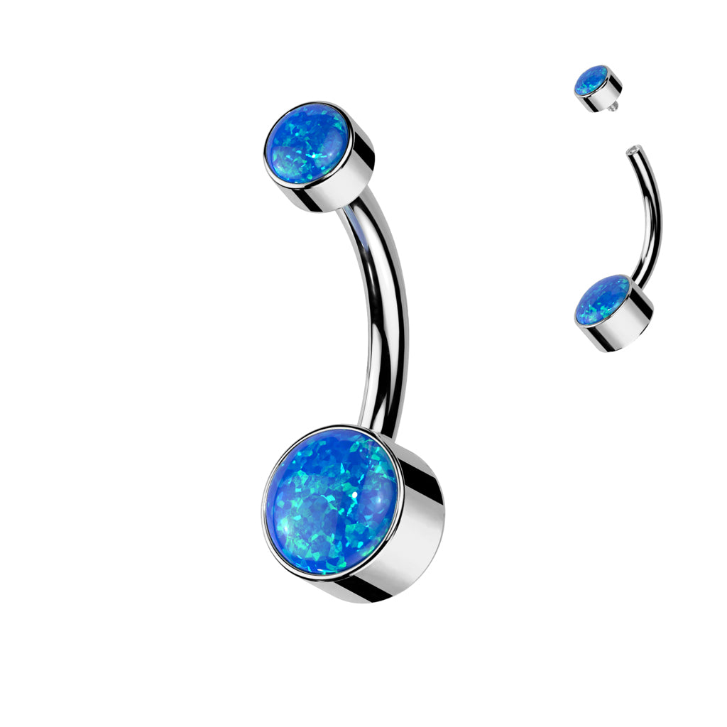 Titanium Blue Opal Gem Belly Button Bar 14g