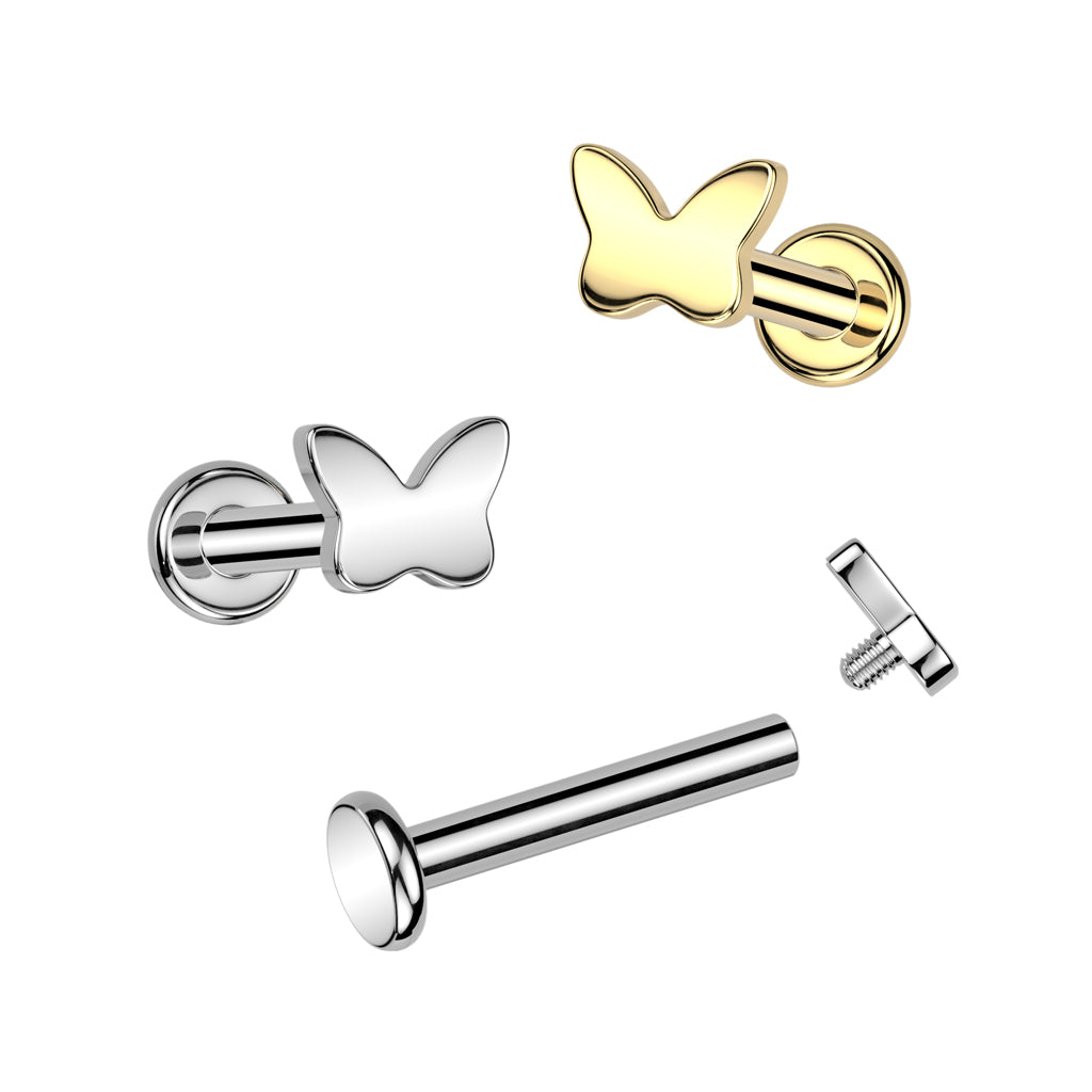 Titanium Butterfly Top Flat Back Stud 16g