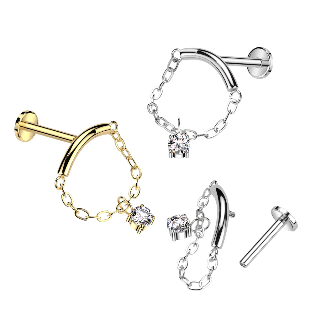 Titanium Chain Hidden Helix Flat Back Stud 16g