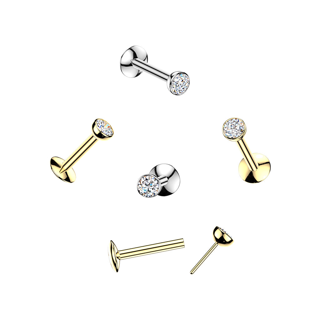 Titanium Clear Bezel Gem Threadless Flat Back Stud