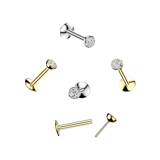 Titanium Clear Bezel Gem Threadless Flat Back Stud