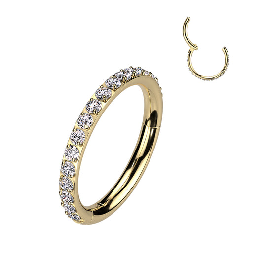 Titanium Clear CNC Gem Gold Hinged Clicker Ring