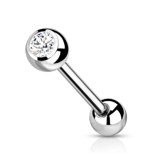 Titanium Clear Cubic Zirconia Ball Tongue Barbell