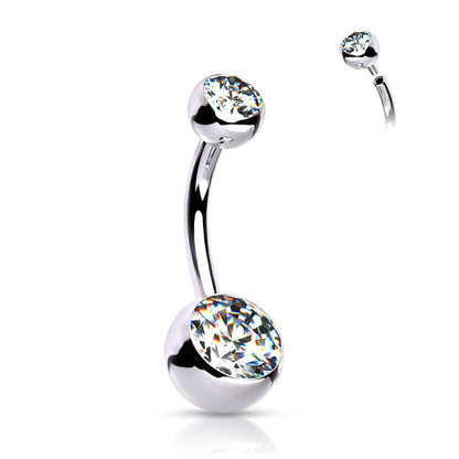 Titanium Clear Double Gem Belly Button Bar 14g