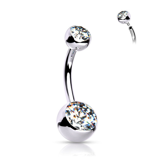 Titanium Clear Double Gem Belly Button Bar 14g