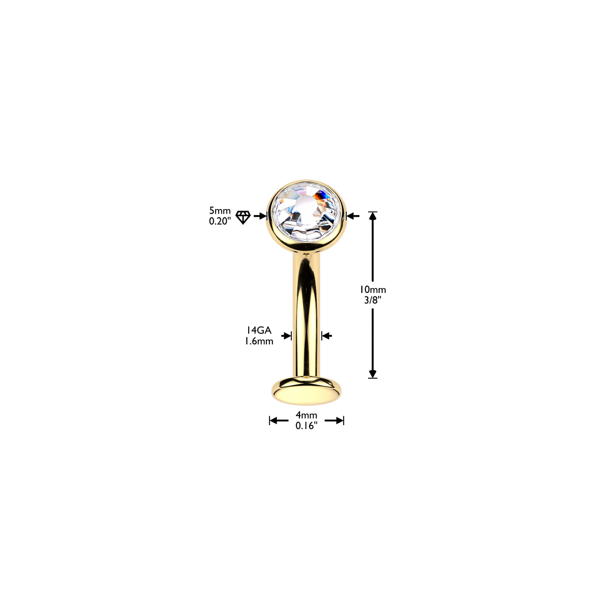 Titanium Clear Flat Bezel Gem Floating Navel Ring measurements