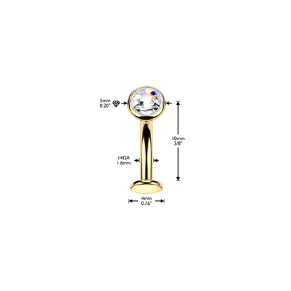 Titanium Clear Flat Bezel Gem Floating Navel Ring measurements
