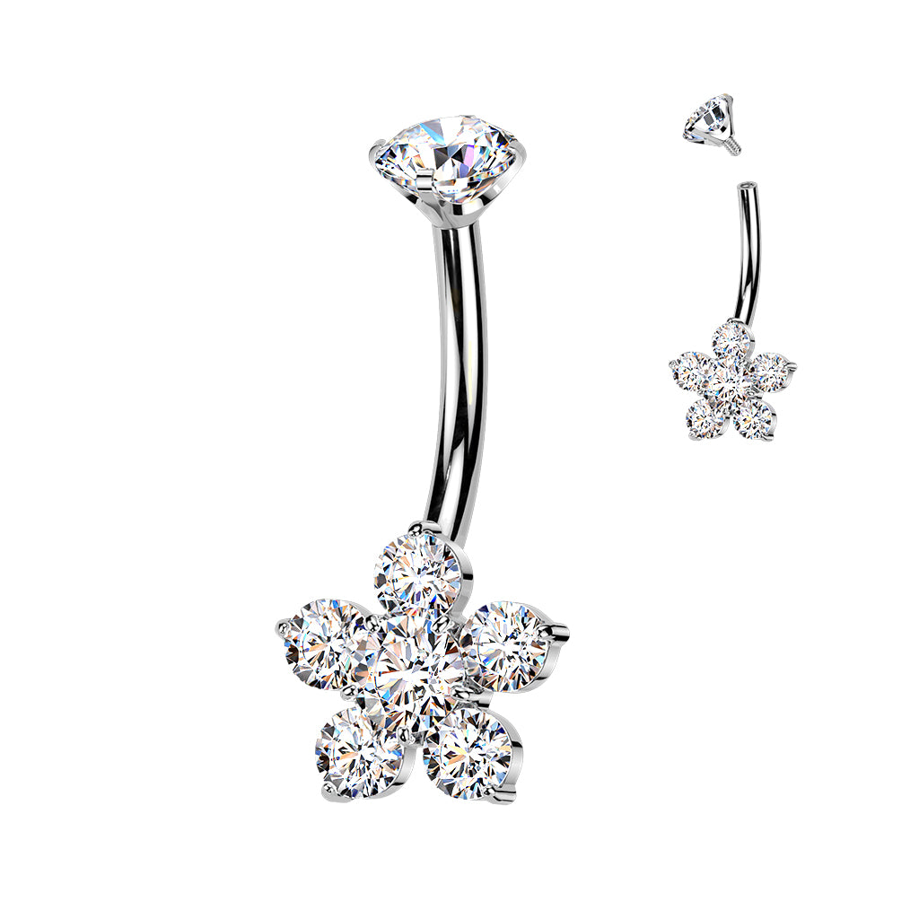 Titanium Clear Flower Gem Belly Button Bar 14g