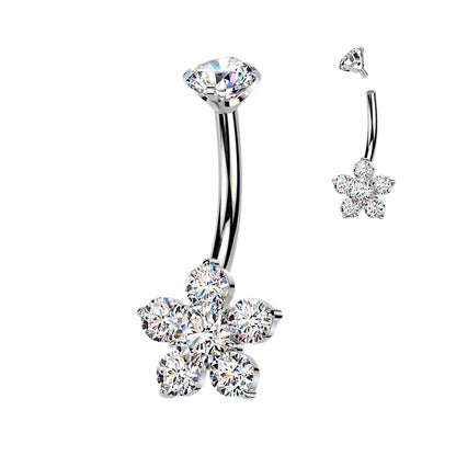 Titanium Clear Flower Gem Belly Button Bar 14g