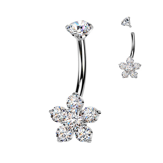Titanium Clear Flower Gem Belly Button Bar 14g