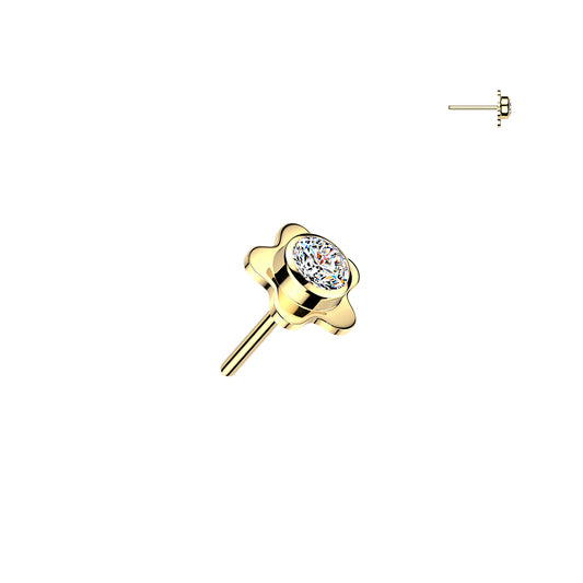 Titanium Clear Gem Flower Gold Threadless Jewellery Top