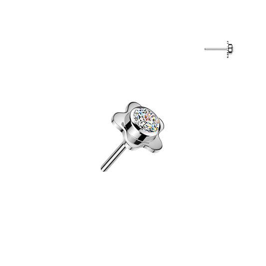 Titanium Clear Gem Flower Silver Threadless Jewellery Top