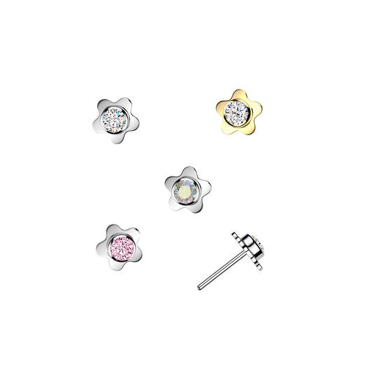 Titanium Clear Gem Flower Threadless Jewellery Top