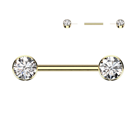 Titanium Clear Gem Gold Threadless Nipple Bar 14g